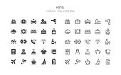 Set of hotel reception vector icons. Flat design & outline editable stroke. Perfect pixel line.