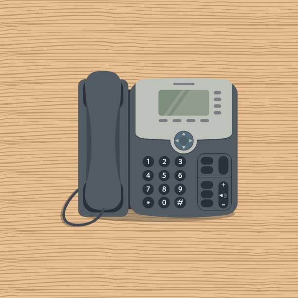 Flat phone icon on a wooden background vector art illustration