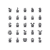 Set of plant in clay pot flat vector icons.
