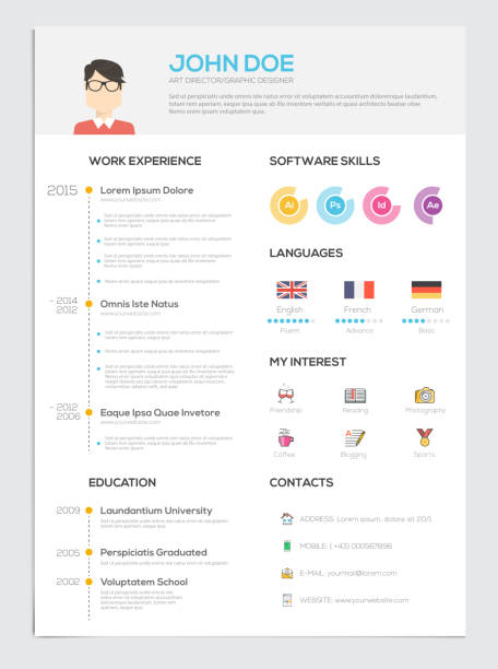 Flat Resume with Infographics Flat Resume with Infographics. Resume cv set. Vector resume template stock illustrations