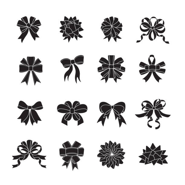 Flat ribboon bow icon set. Flat ribboon bow icon set. set of 16 editable filled, Simple clearly defined shapes in one color. beauty clipart stock illustrations