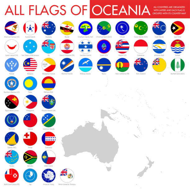 okyanusya düz yuvarlak bayraklar-tam vektör koleksiyonu - cook islands stock illustrations