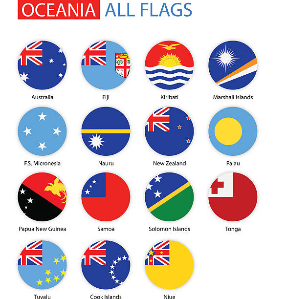 плоские круглые флаги океании полный векторная коллекция - cook islands stock illustrations