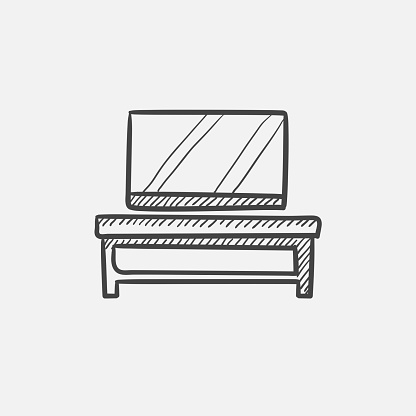 Flachbildtv Auf Modernen Tvstandskizzesymbol Stock Vektor Art Und