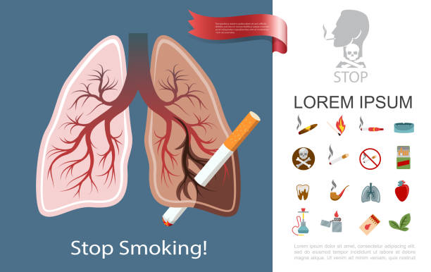 stockillustraties, clipart, cartoons en iconen met flat roken verslaving samenstelling - smoke alarm