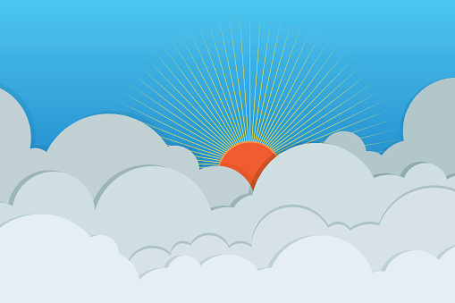 Flat style clouds in blue shades background