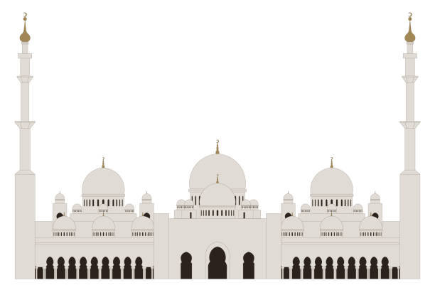 bildbanksillustrationer, clip art samt tecknat material och ikoner med platt stil sheikh zayed grand mosque på vit bakgrund - abu dhabi