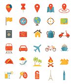 A set of flat travel icons.