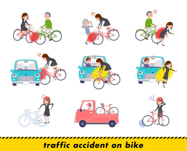 自転車にフラットタイプのビジネスwomen_accident - 交通事故点のイラスト素材／クリップアート素材／マンガ素材／アイコン素材