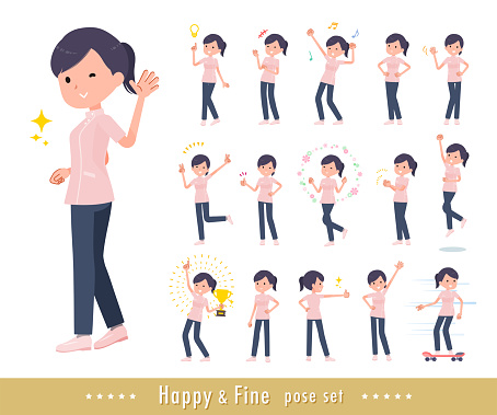 A set of Medical staff women in a cheerful pose.It's vector art so easy to edit.