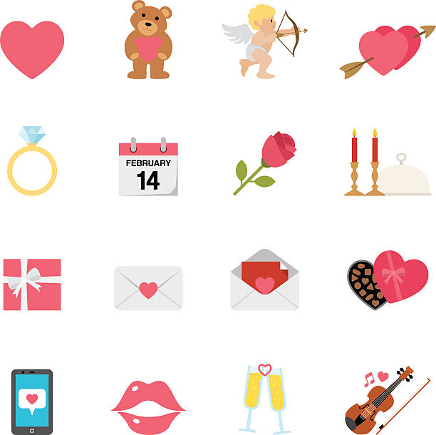 Flat Valentine's Day icons | Simpletoon series Simple, flat, cartoon style valentine's day & love icon set for your web page, interactive, presentation, print, and all sorts of design need. gift clipart stock illustrations