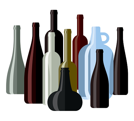 Flat vector illustration of glass packaging and glass recycling.