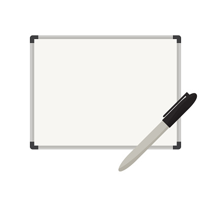 Flat vector illustration of school classroom whiteboard with black marker. Isolated on white background