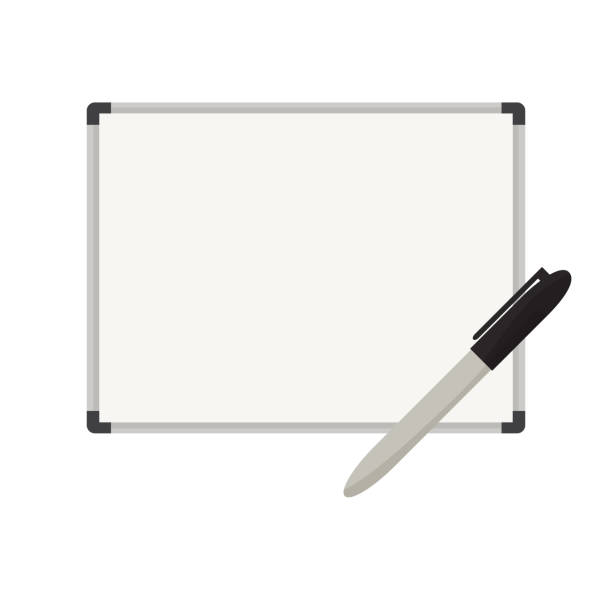 Flat vector illustration of school classroom whiteboard with black marker. Isolated on white background Flat vector illustration of school classroom whiteboard with black marker. Isolated on white background. whiteboard marker stock illustrations