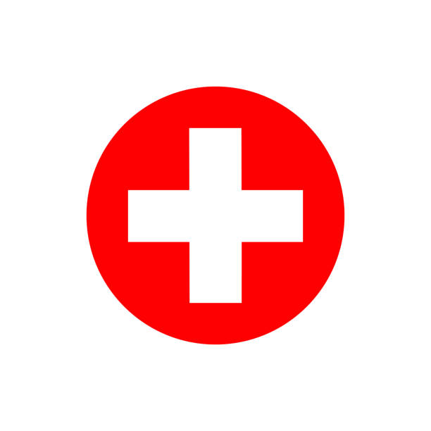 Flat Vector Medical Cross Icon Flat minimal medical cross icon. Simple vector medical cross icon. Isolated medical cross icon for various projects. first aid stock illustrations
