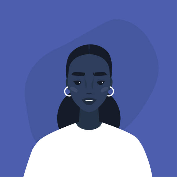 Flat vector portrait of a young millennial black female character Flat vector portrait of a young millennial black female character black woman using phone stock illustrations