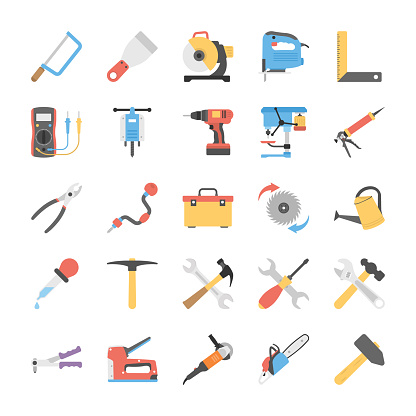 Flat Vector Power Tools Icons Set