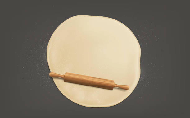 ilustrações de stock, clip art, desenhos animados e ícones de flattening dough with rolling pin realistic vector - pizza table