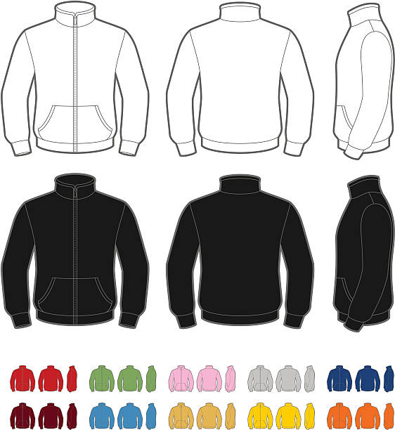 Fleece jacket Vector template of classic fleece jacket. Front, rear and side views. Easy color change. jacket stock illustrations