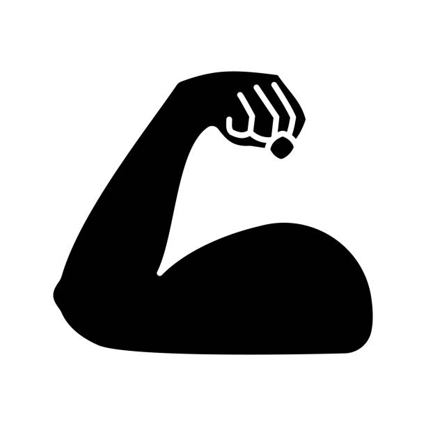 Flexed bicep glyph icon Flexed bicep glyph icon. Silhouette symbol. Strong emoji. Muscle. Bodybuilding, workout. Man’s arm, forearm. Negative space. Vector isolated illustration muscular build stock illustrations