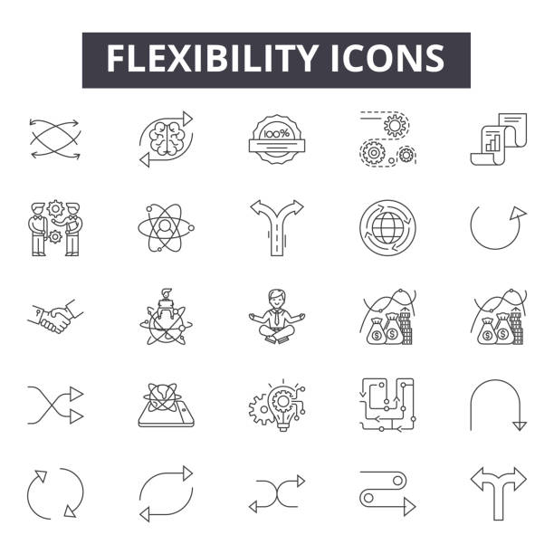 illustrazioni stock, clip art, cartoni animati e icone di tendenza di icone della linea di flessibilità, segni, set vettoriale, concetto lineare, illustrazione del contorno - flessibilità