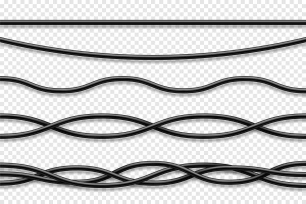 Flexible cables collection. Black electrical wire. Realistic power or network cable. Vector illustration Flexible cables collection. Black electrical wire. Realistic power or network cable. Vector illustration wire stock illustrations