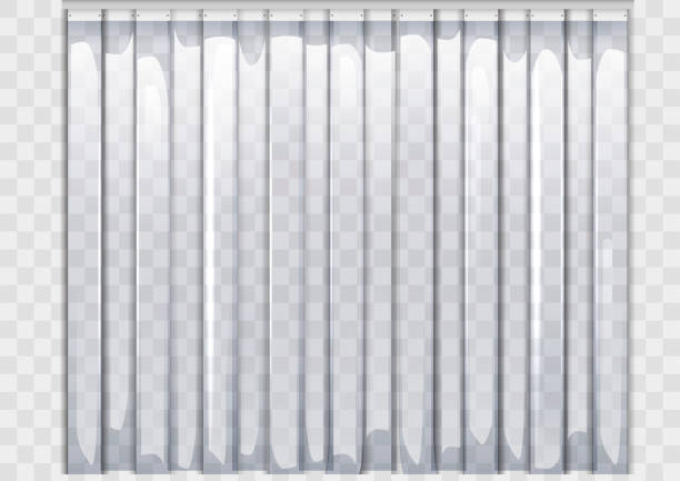 Flexible plastic curtain Polyethylene flexible curtain. Equipment for warehouses and entrances. Vector graphics. Transparency. laboratory borders stock illustrations