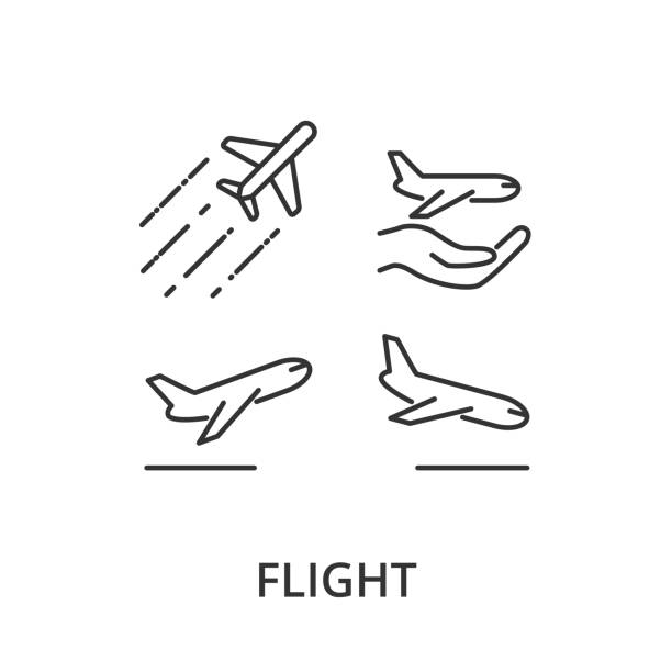 ilustraciones, imágenes clip art, dibujos animados e iconos de stock de vuelo, los iconos de vector de avión - airplane