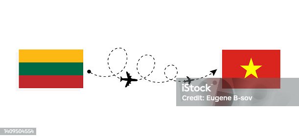 istock Flight and travel from Lithuania to Vietnam by passenger airplane Travel concept 1409504554
