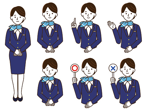 Flight attendant uniform female simple illustration set