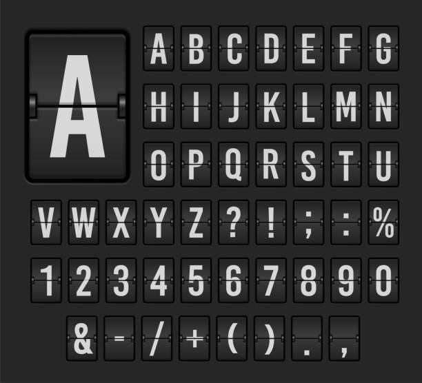 flip board font seti, mekanik ekran tasarımı - airport stock illustrations