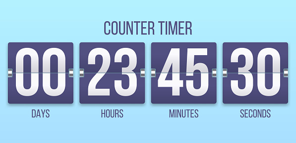 Flip clock timer. Countdown counter days, counting hours and minutes numbers. Flipclock timers vector illustration
