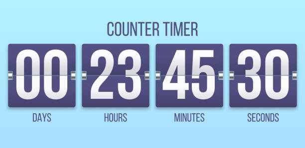 Flip clock timer. Countdown counter days, counting hours and minutes numbers. Flipclock timers vector illustration Flip clock timer. Countdown counter days, counting hours and minutes numbers. Flipclock date timers, analog alarm mechanism or classic clock timetable display retro vector illustration countdown stock illustrations