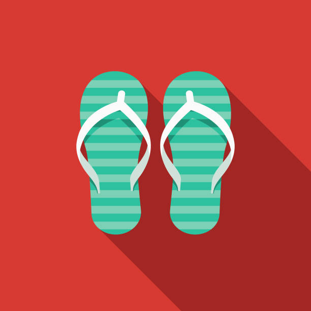 Flip Flops Flat Design Summer Icon with Side Shadow A colored flat design summer and beach icon with a long side shadow. Color swatches are global so it’s easy to edit and change the colors. flip flop stock illustrations
