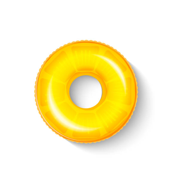 Float doughnut ring icon Inflatable circle in shape of a piece of orange with shadow isolated on white.  Realistic summertime illustration. Vector template for your summertime design. standing water stock illustrations