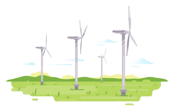 フィールド上のフローティング風力タービン - 風力発電点のイラスト素材／クリップアート素材／マンガ素材／アイコン素材