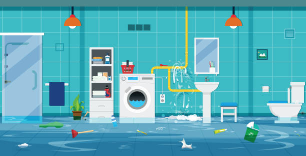 überschwemmungen im haus - badezimmer stock-grafiken, -clipart, -cartoons und -symbole