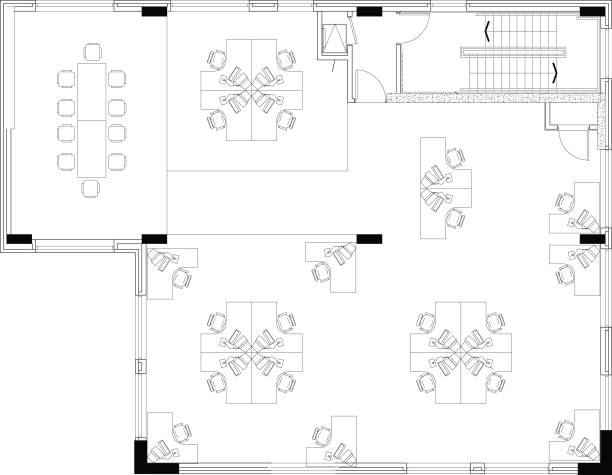 floorplan of a commerical office layout floor space drawings of a commercial business workspace office drawings stock illustrations