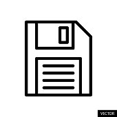istock Floppy Disk or Save File vector icon in line style design for website design, app, UI, isolated on white background. Editable stroke. EPS 10 vector illustration. 1398869927
