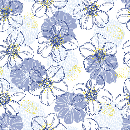 Floral background. Seamless vector pattern with hand drawn flowers