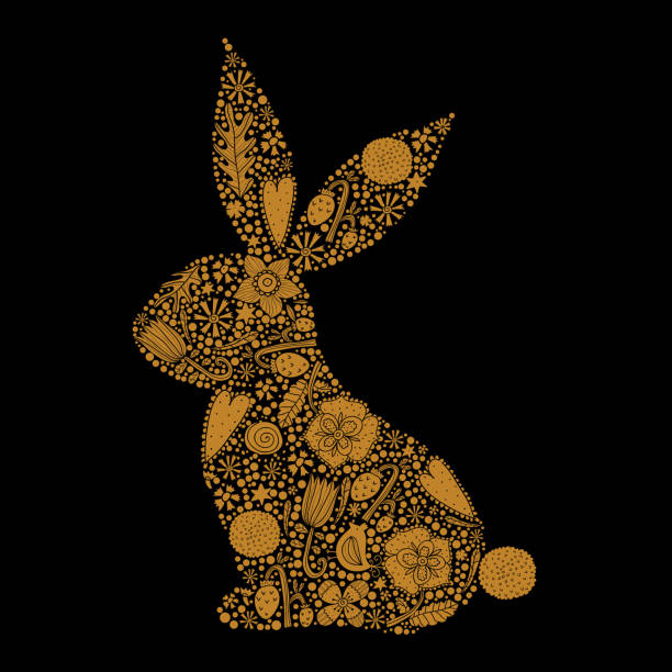 Floral black silhouette of an Easter Bunny. Cute vector illustration. easter sunday stock illustrations