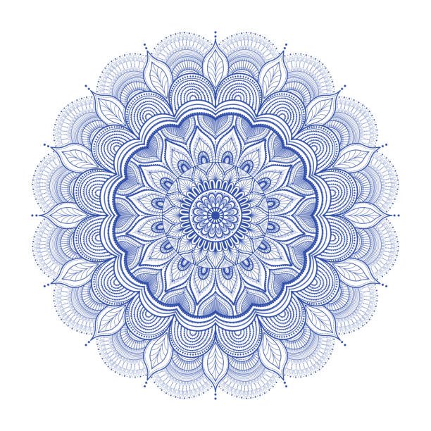 Floral blue vector mandala for your design. Floral vector mandala for your design. Decorative element for cards, posters, invitations, flyers, yoga, meditation. Islamic, Arab, Ottoman motifs. Round blue mandala on a white isolated background. yoga backgrounds stock illustrations