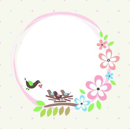 floral card with birds