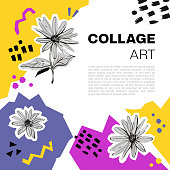 istock Floral Collage Elements, Banner from collage elements Vibrant mixed media abstract. Vector illustration 1368658283