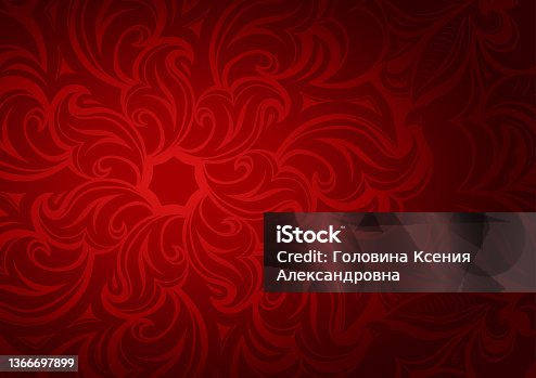 istock Floral dark red gradient wallpaper with stylized flowers and foliage patterns, dark background, vector illustration for covers, cards, advertisements, flyers, labels, posters, banners and invitations 1366697899