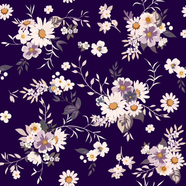 Floral fashion print design with daisies for spring, summer woman dress Floral fashion print design with daisies for spring, summer woman dress spring fashion stock illustrations