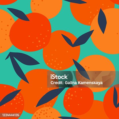 istock Floral Fruit seamless pattern made of oranges with leaves 1224444135