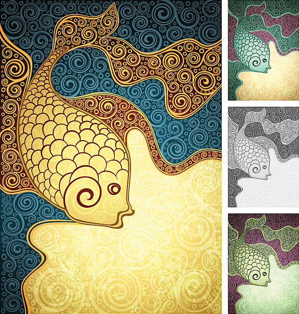 Floral multi-coloured fish vector art illustration