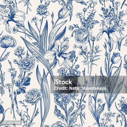 istock Floral seamless pattern. Flowering. 1303176056
