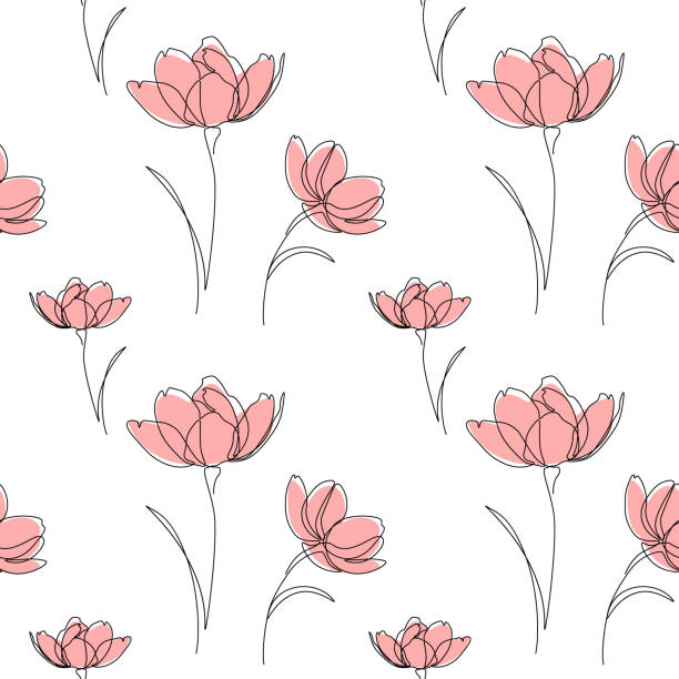 Floral seamless pattern Seamless pattern of abstract flowers in line art drawing style. Vector illustration lily family stock illustrations